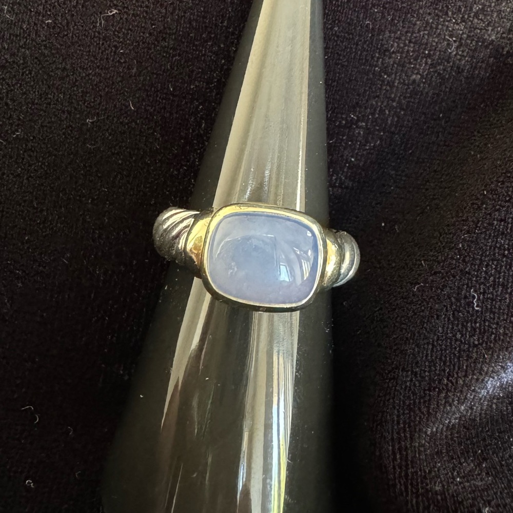 David Yurman Sterling silver & 14 karat yellow gold Chalcedony Ring Size 7